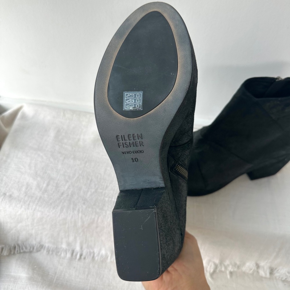 Eileen Fisher Black Suede Platform Block Heel Ankle Boots Women's Size 10 - Picture 2 of 9